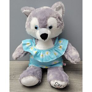 Build A Bear Great Wolf Lodge Wiley The Wolf 16"‎ Plush with Blue Daisy Outfit